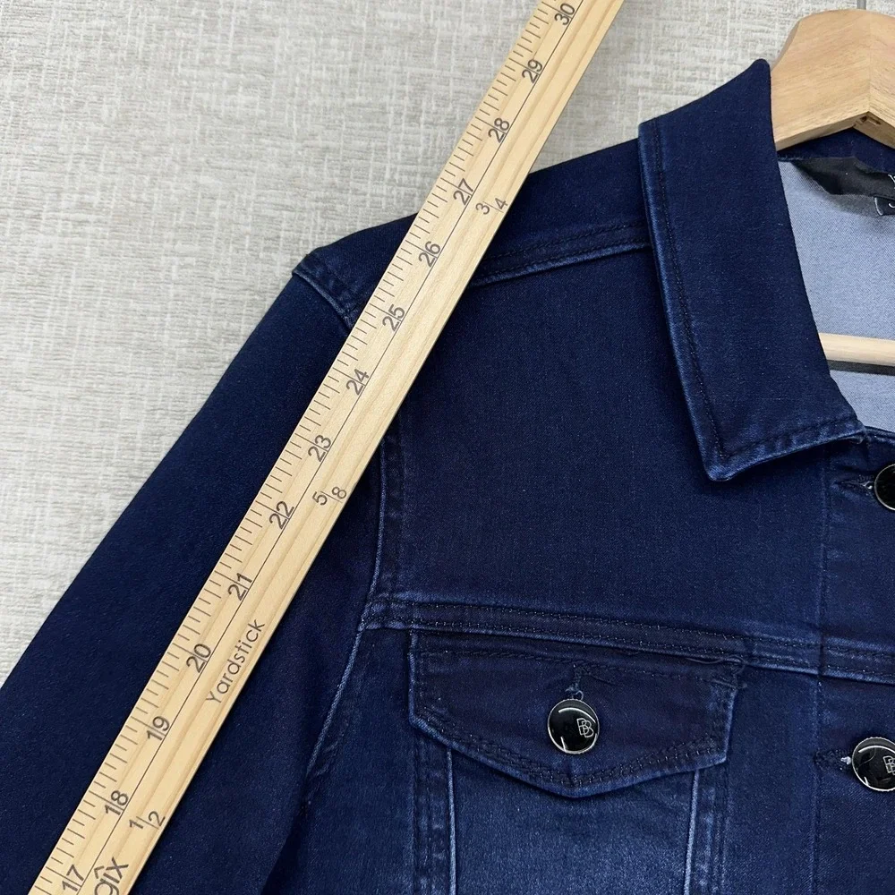 1822 Denim Jacket Womens Large Blue Stretch Denim Button Front Basic Long Sleeve - Picture 11 of 12